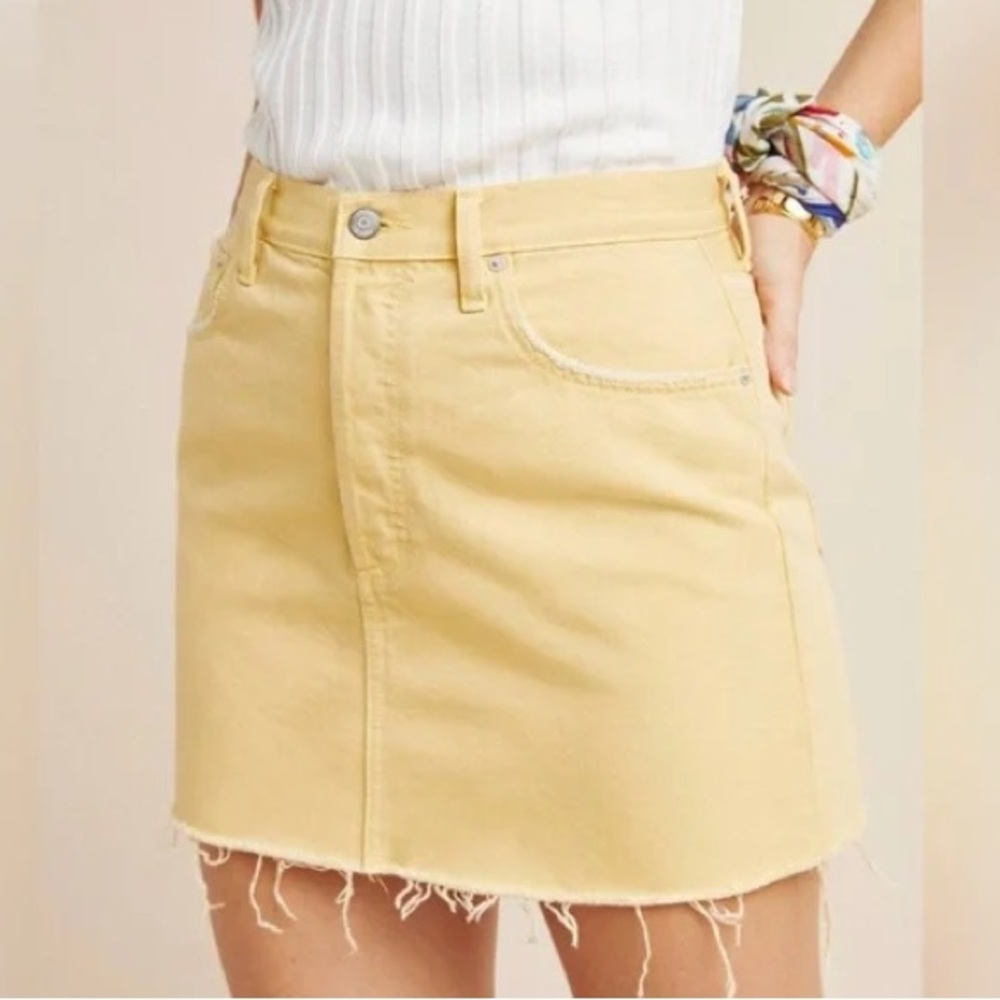 boyish the corey rigid denim mini skirt in honey pot yellow